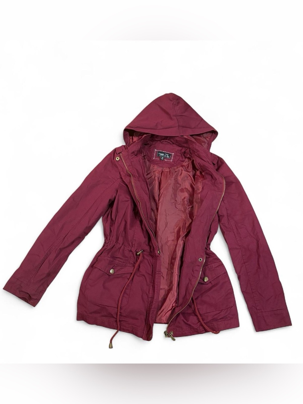 Rue21 Burgundy Hooded Utility Jacket